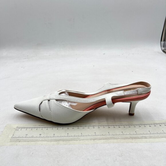 Wansseny White Pointed Toe Slingback Sandals Kitten Heel Slip On Ladies Shoes - Picture 2 of 8